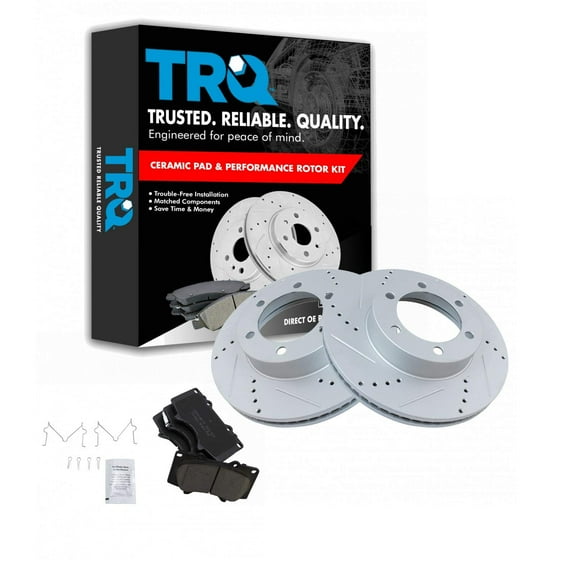 TRQ Front Performance Brake Pad & Rotor Kit Brake Pads Brake Rotors Set Ceramic Premium G-Coated Fits Select 2003-2007 Toyota Sequoia 2000-2006 Tundra