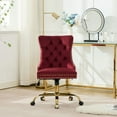 thumbnail image 3 of S-HOME Classic Design Velvet Upholstered Office Chair Featuring Golden Metal Base for Home or Office Use, WINE RED, 3 of 16