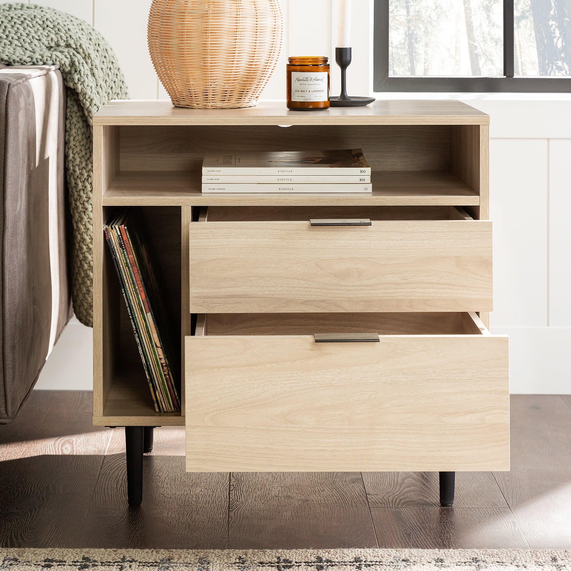 Walker Edison Modern 2-Drawer Nightstand, Set of 2, Birch