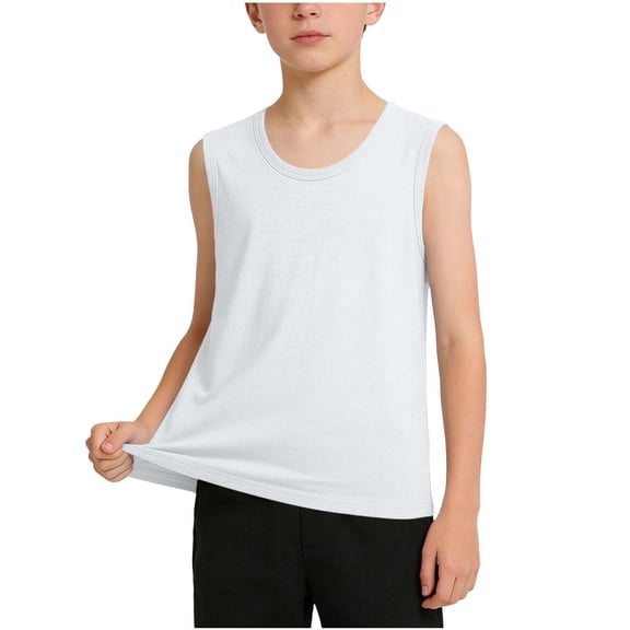 LIaqionyy Boys Tank Tops Casual Sleeveless Crew Neck Athletic Workout Tees Basic Solid Color Undershirts for Kids