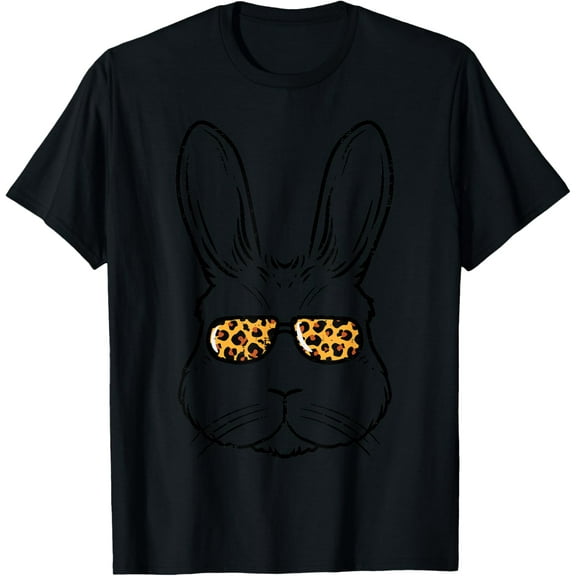 Easter Bunny With Glasses Leopard Cool Rabbit Women Girls T-Shirt men and women can wear, black, white, gifts