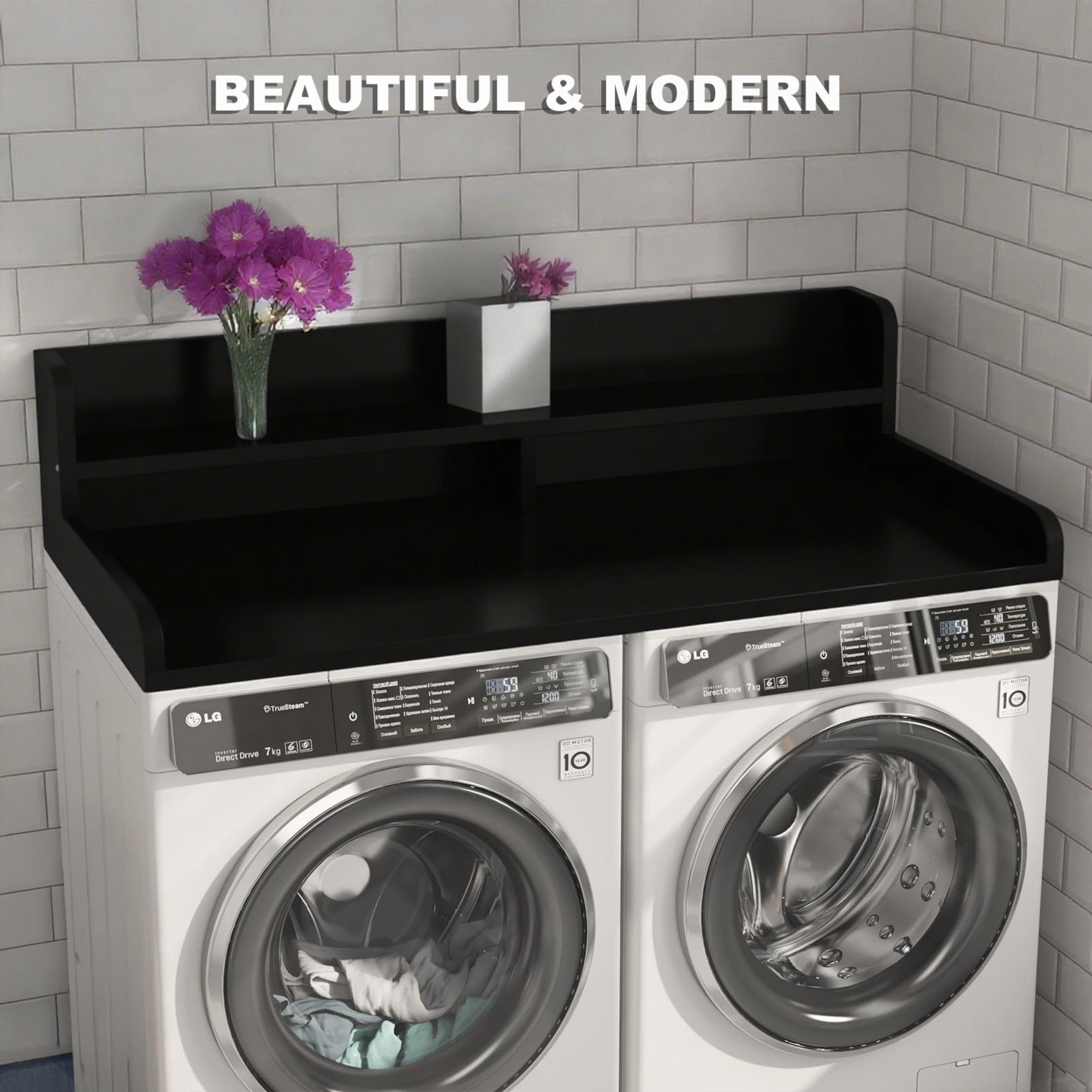Washer Dryer Countertop,2-Tier Laundry Countertop Cover,Large Space Laundry Topper for Folding Clothes Over Washer and Dryer,54" W x 27.5" D,Black