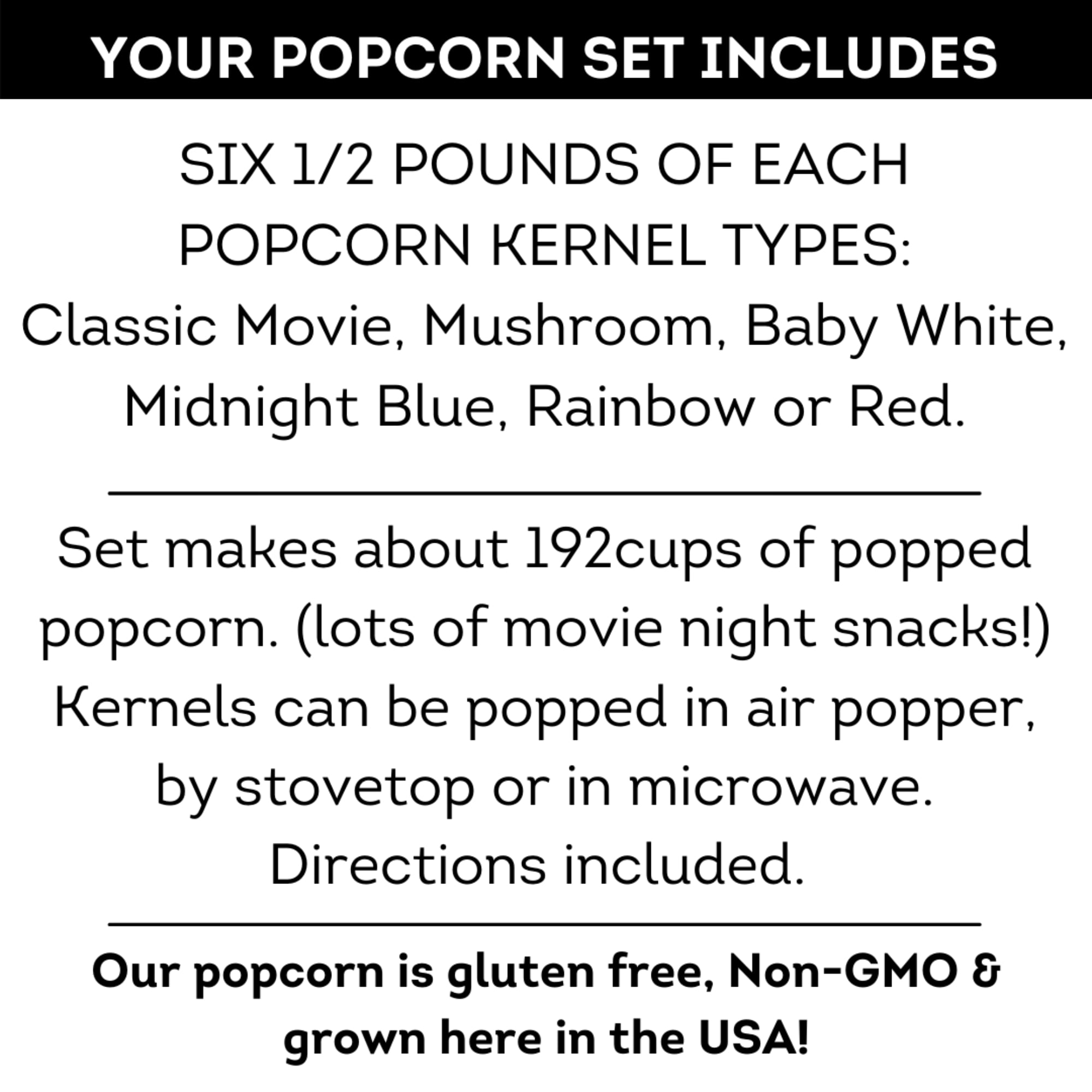 Deluxe Popcorn Gift Set - Gourmet Sampler 6 Pack of Popcorn Kernels, Gluten-Free - Perfect for Movie Nights and Holiday Gifts - Dell Cove Spices & More
