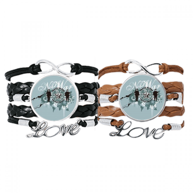 Starry War Paix Motif Graffiti Rue Bracelet Main Bracelet en Cuir Corde Bracelet Double Ensemble