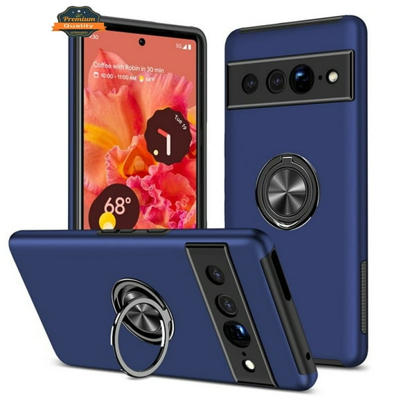 For Google Pixel 9A Military Grade Hybrid Case with Flat Metal Ring 360° Rotation Kickstand, Slim Fit Back Hard PC Phone Case Cover by Xpression, Blue