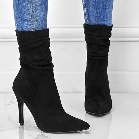 

Gubotare Womens Winter Boots Womens High Platform Mid Calf Wedges High Heel Round-Toe Mid Calf Western Boots (Black 37=6)