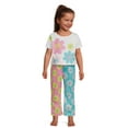 thumbnail image 2 of Barbie Toddler Girls Floral Short Sleeve Long Flare Pant Pajama Sleep Set, 2-Piece, Sizes 2T-5T, 2 of 5