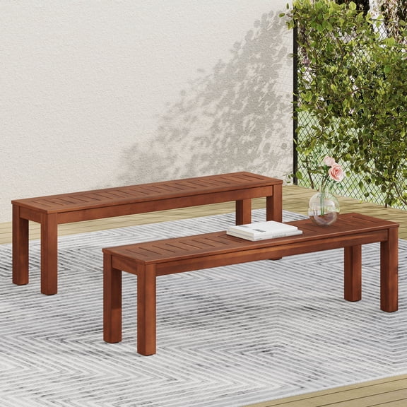 Outdoor Sofa, MANILA 61.75'' BENCH( SET OF 2 ), Dark Brown Patio Furniture,Wood Outdoor Sectional, Garden & Outdoor & Patio Furniture Patio Seating