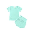 thumbnail image 1 of xiaxaixu Solid Color Short Sleeve Round Neck Pullover + High Waisted Pants, 1 of 5