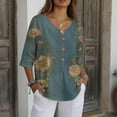 thumbnail image 5 of Craaazy Women's Oversize 3/4 Sleeve Cotton and Linen Shirts Floral Prints Breathable Loose Fit V-neck Button Clothes (S-2XL) Gifts, 5 of 8