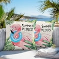 thumbnail image 2 of Outdoor Waterproof Pillow Covers Pack of 2, Summer Vibes Flamingo Summer Tropical Plants Palm Leaves Decorative Throw Pillowcases Cushion Covers for Garden Patio Tent Sofa Couch, 16x16 inch, 2 of 8