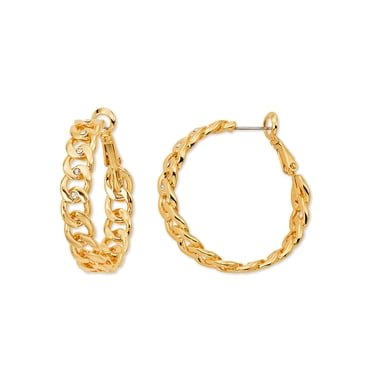 Scoop Brass Yellow Gold-Plated Chain Link Hoop Earrings