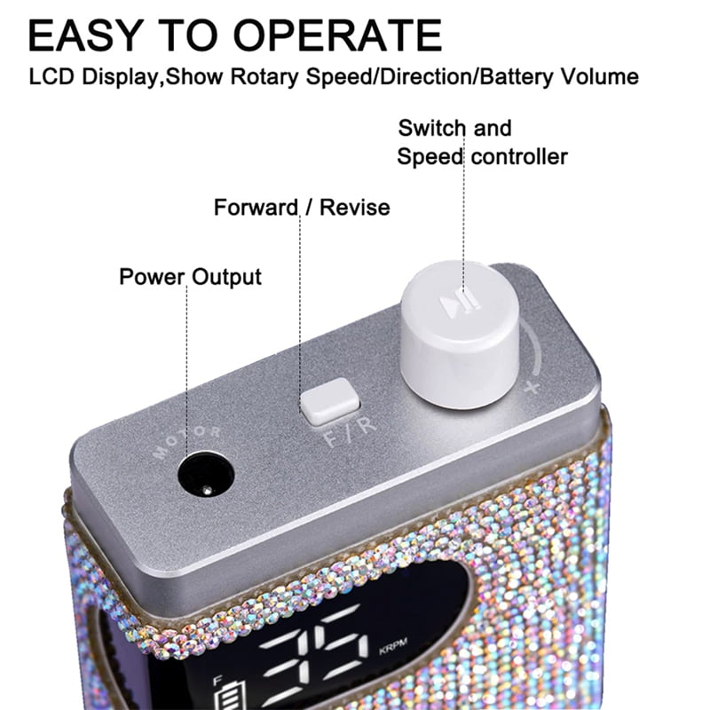 Cordless Electric Nail Drill Machine for Rechargeable Diamond Portable HD Display 35000 RPM Acrylic Drill A