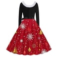thumbnail image 3 of TIMIFIS Robes de Noël pour Femmes Imprimé de Noël Laid Robes Ligne A Robe de Bal Col en V Manches Longues Plissée Rétro, 3 of 3