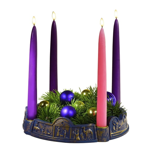 Abbey Gift Journey to Bethlehem Resin Advent Wreath W/Candle Set, Multi