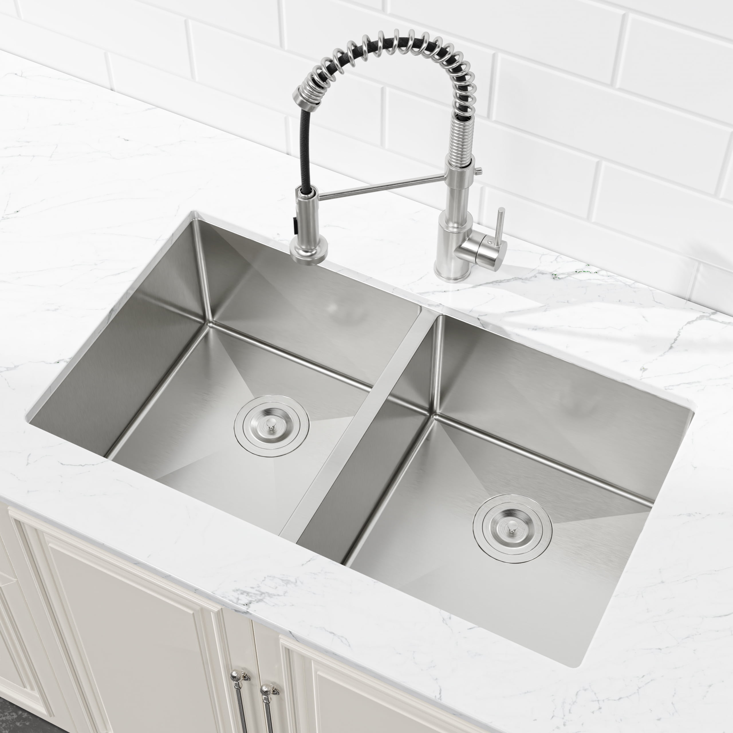 Izzovium 33"x19" Undermount Double Bowl Kitchen Sink, Brushed Stainless Steel 304, Dark Gray, 20 Gauge, Modern Design with Drain Grooves & Sound Absorbing