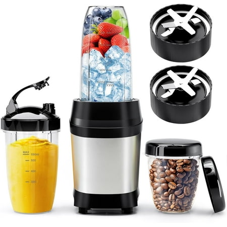 Blender for Smoothies, 1200W Smoothie Ice Crushing, Blenders with (2) 6-Fin Blades, Personal Kitchen 23oz, 32oz, 37oz Easy Go Cups Juices, Silver