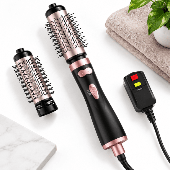 Rotating Hair Dryer Brush Ceramic Blow 2 Spin Brushes Set 1.5 Inch &2 One-step Hot Air Volumizer Smooth C-curls|black (black)