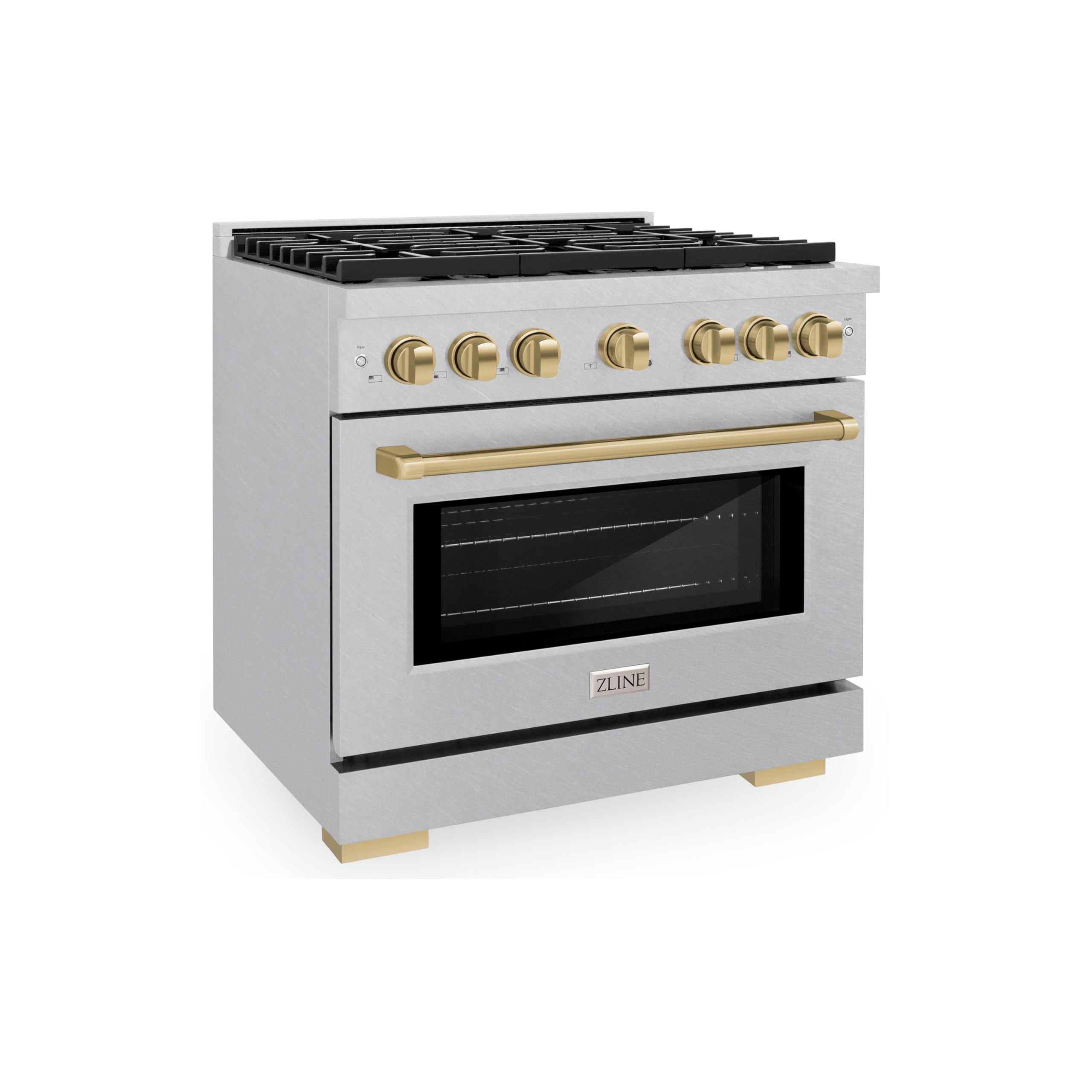 ZLINE Autograph 36" 5.2 cu. ft. Paramount Dual Fuel Range with 6 Burners in DuraSnowÂ® Stainless Steel with Champagne Bronze Accents, SDRSZ-36-CB