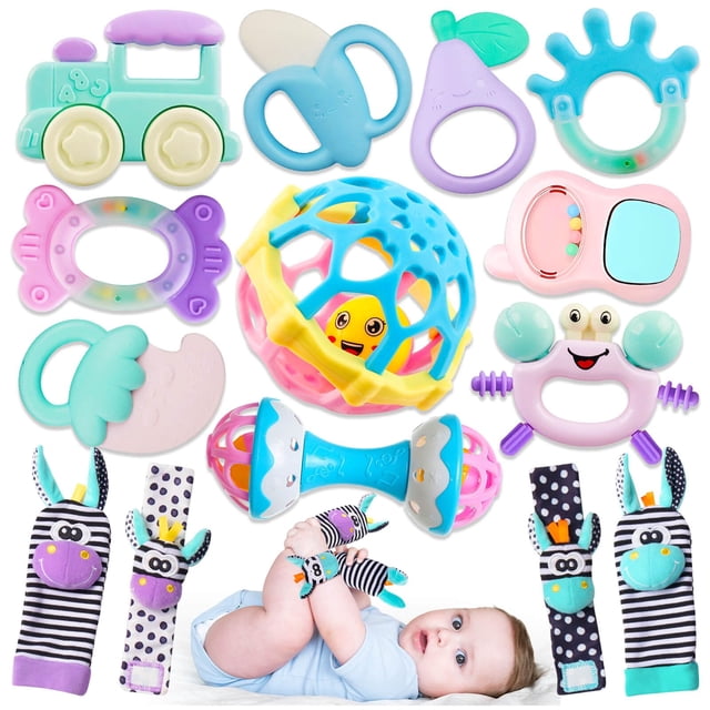 Set de juguetes para bebé JKHEPL de 14 piezas con sonajeros y mordederas, 0-12 meses