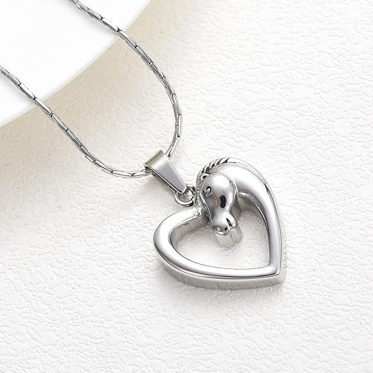 Horse In My Heart Stainless Steel Cremation Jewelry Necklace - Urn Keepsake Pendant With Chain, Funnel & Gift Box