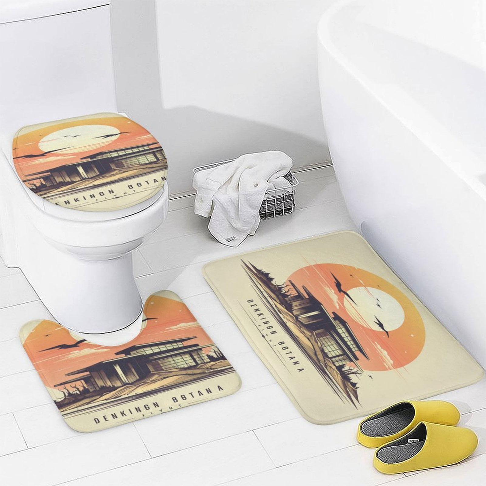 4 Piece Shower Curtain Sets Non-Slip Rugs And Toilet Mat Lid Rug Accessories Vintage National Park Retro Waterproof Fabric Bath Curtain Mountain Travel for Bathtub Decor