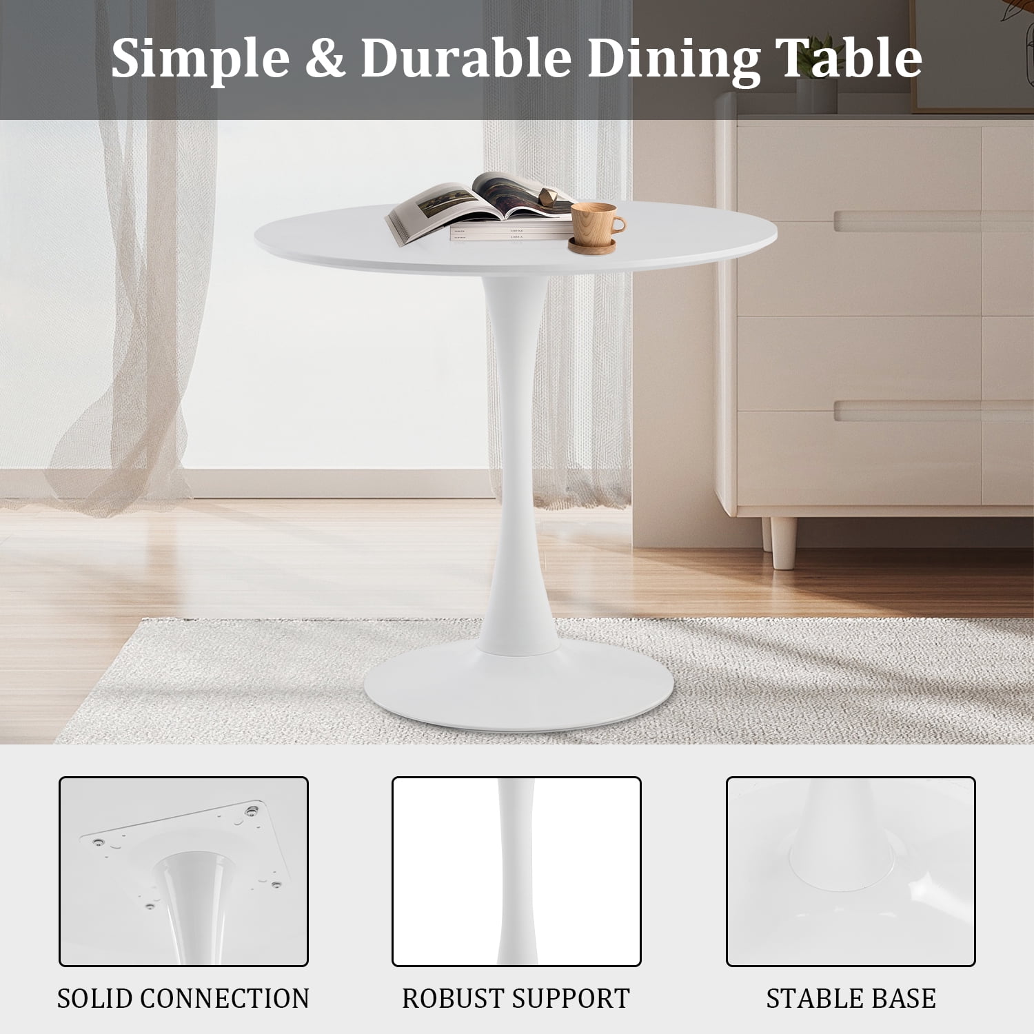 Rongbuk 31.5 in Round MDF Dining Table, White