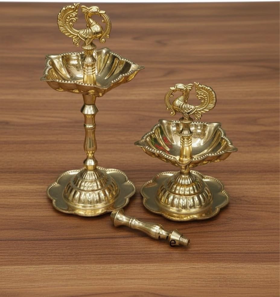 Handcrafted Brass Peacock Oil Lamps – 7" Traditional Home Décor & Temple Lighting