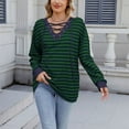 thumbnail image 3 of FRSASU Womens Tops Long Sleeve Casual Striped Color Block V Neck Fashion Loose T Shirts Navy, 3 of 8