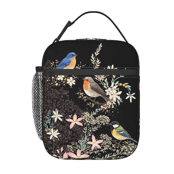 Floral Songbird Lunch Bag Portable Thermal Lunch Box for Men and Women
