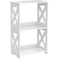 thumbnail image 3 of 3-Tier Side Table Set of 2, Narrow End Table with Storage Shelf, White Nightstand Bedside Table Small Bookshelf Bookcase Display Rack for Bedroom Bathroom Living Room Office, 3 of 15