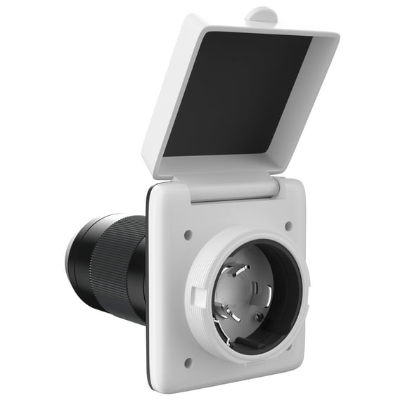 Leisure RV 125/250V 50 AMP Power Plug Twist Lock Inlet with 3 Stainless Steel Pins White