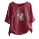 thumbnail image 1 of Blusas de Manga Corta para las Mujeres Impreso Cuello Redondo Camiseta, Top de Algodón de Imitación Casual para el Hogar Y Diario, 1 of 4