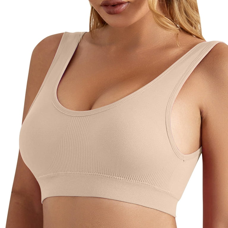 CLZOUD Full Support Bras for Women Beige Polyester Women's Beautiful Back  Bra without Steel Ring Tube Top Underwear Plus To Increase Glare Bottom