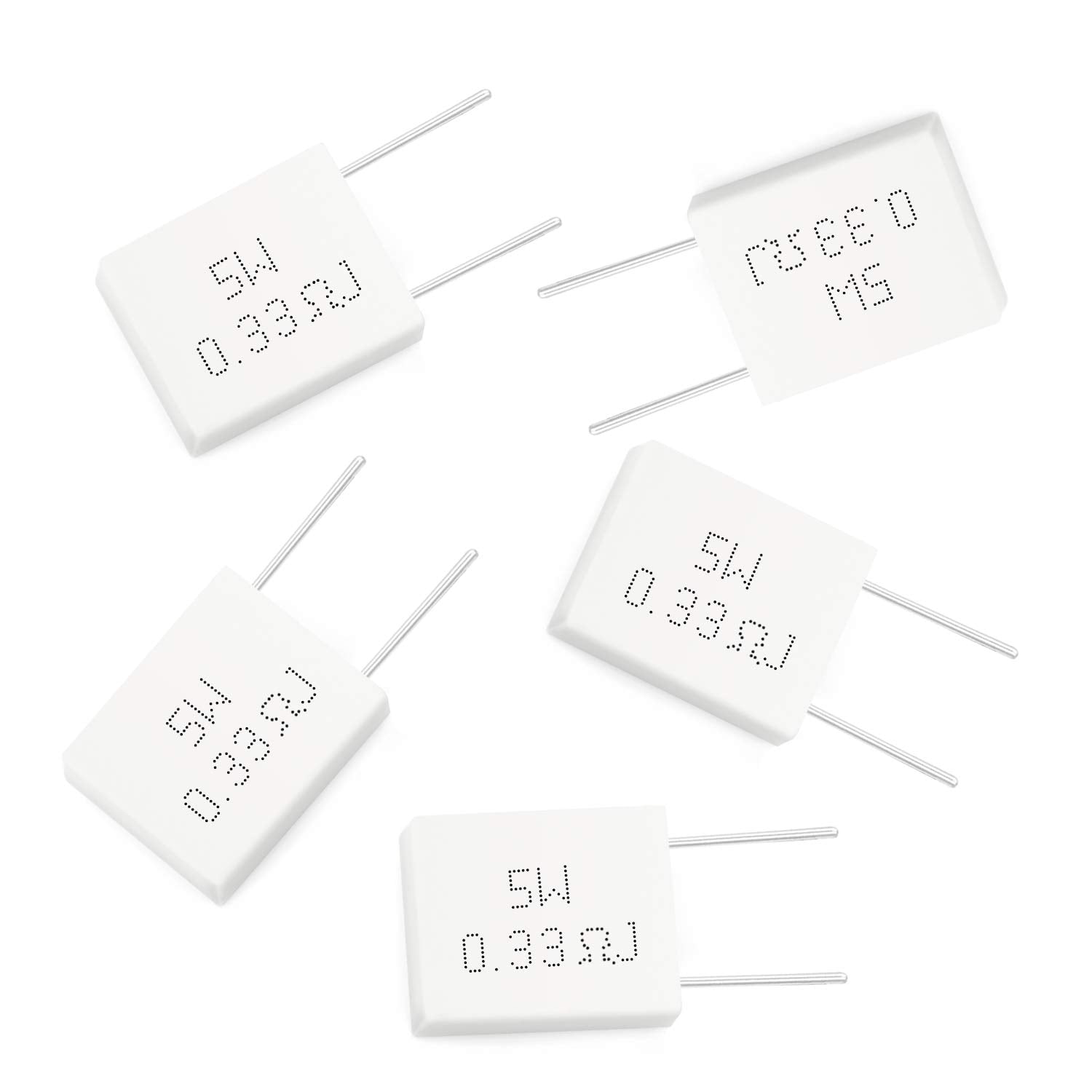 10 pieces of 5 ohm ceramic cement resistors with 0.33 ohm ±5% tolerance, non-inductive winding 0.33