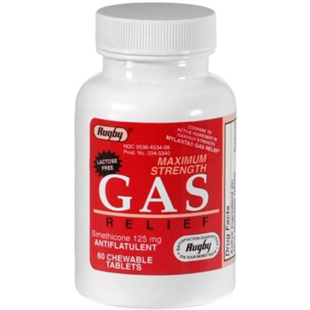 Rugby Gas Relief Maximum Strength Chewable 60 Tablets