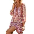 thumbnail image 3 of Women's Boho Print Dress Bohemian Vintage Floral Printed Beach Long Sleeve Dress, 3 of 7