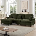 thumbnail image 3 of Modular L Shaped Sectional Couch with Ottoman, Chaise Lounge Sofa with Removable Ruffles Pleats Skirts, 3-Seat Deep Seat Sofa for Living Room, Green, 3 of 7