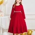 thumbnail image 5 of ATOGUTA Girls Fall Long Sleeve Dresses Crew Neck Casual Flared A-Line Dress with Pockets Size 5T-15, Red, 5 of 6