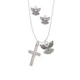 thumbnail image 2 of Delight Jewelry Stainless Steel Joshua 1:9 - Be Strong and Courageous Engraved Cross - Silver tone Guardian Angel Charm Necklace and Stud Earrings, 2 of 4