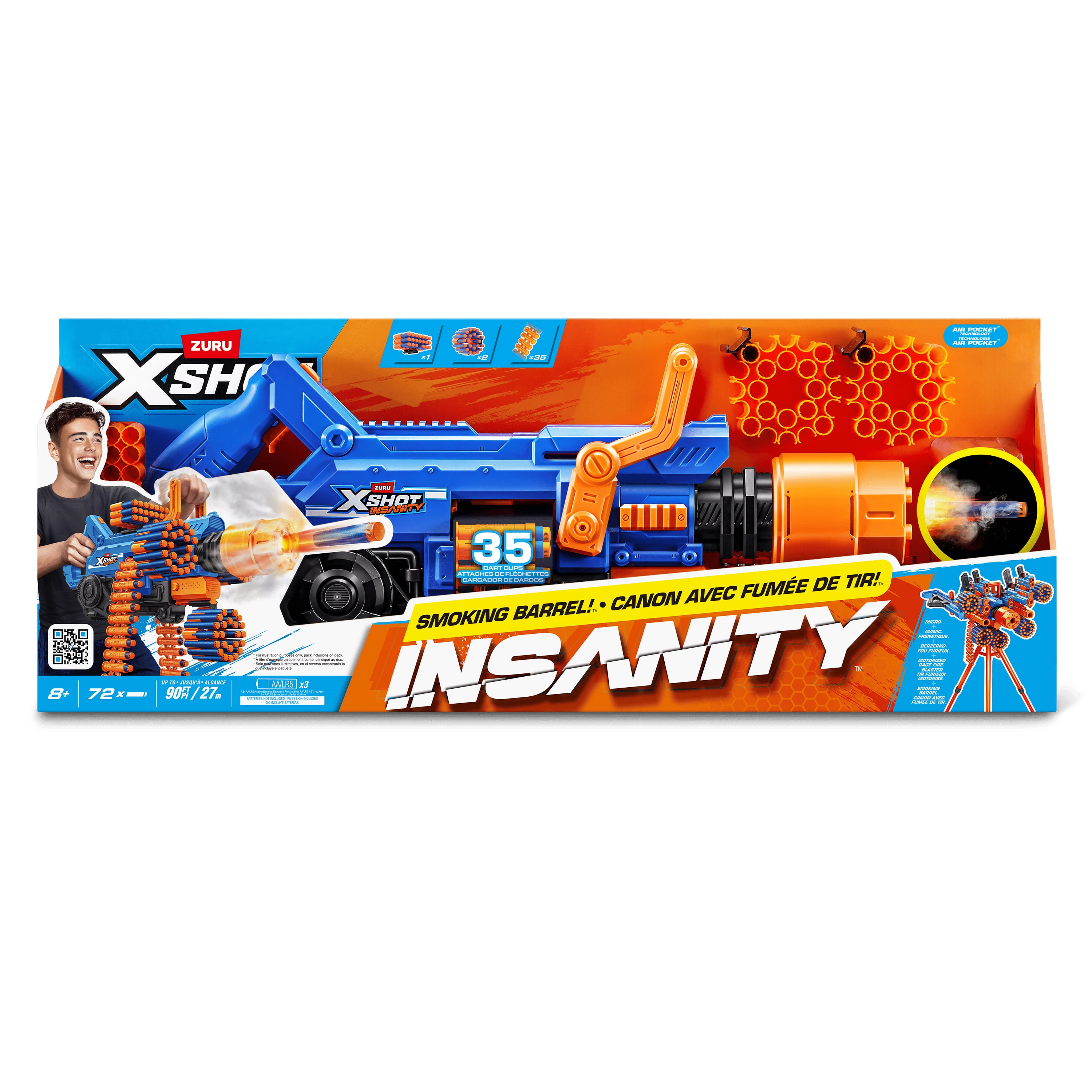 XSHOT Insanity Smoking Barrel Blaster avec 72 fléchettes à technologie Air Pocket de ZURU, Dart Blaster avec mécanisme de fumigation, jouet d'extérieur pour garçons et filles, adolescents et adultes â XSHOT Insanity Smoking Barrel Blaster de ZURU