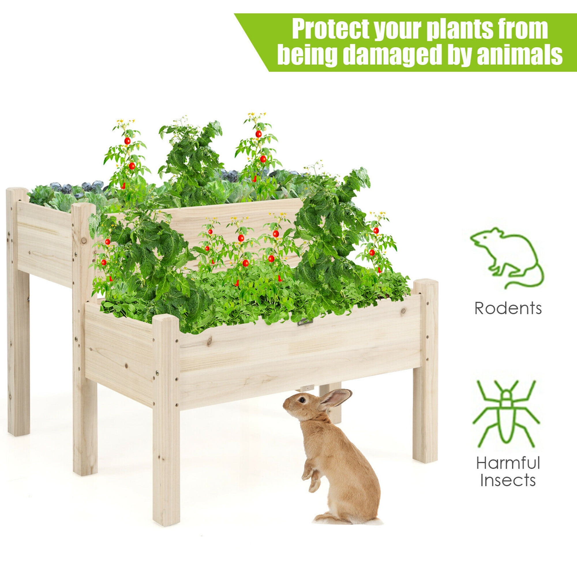 Gymax 2 Tier Wooden Raised Garden Bed Elevated Planter Box w/Legs Drain Holes