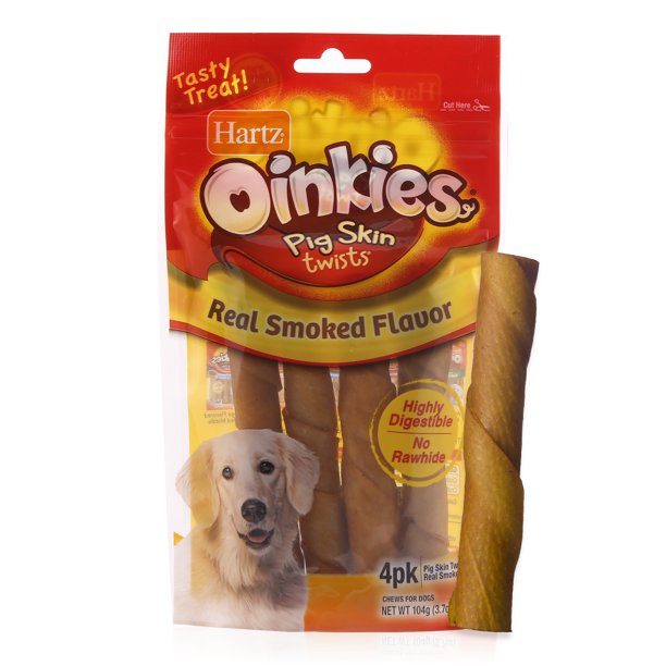 Hartz Oinkies RawhideFree Pig Skin Twists Real Smoked Flavor Dog