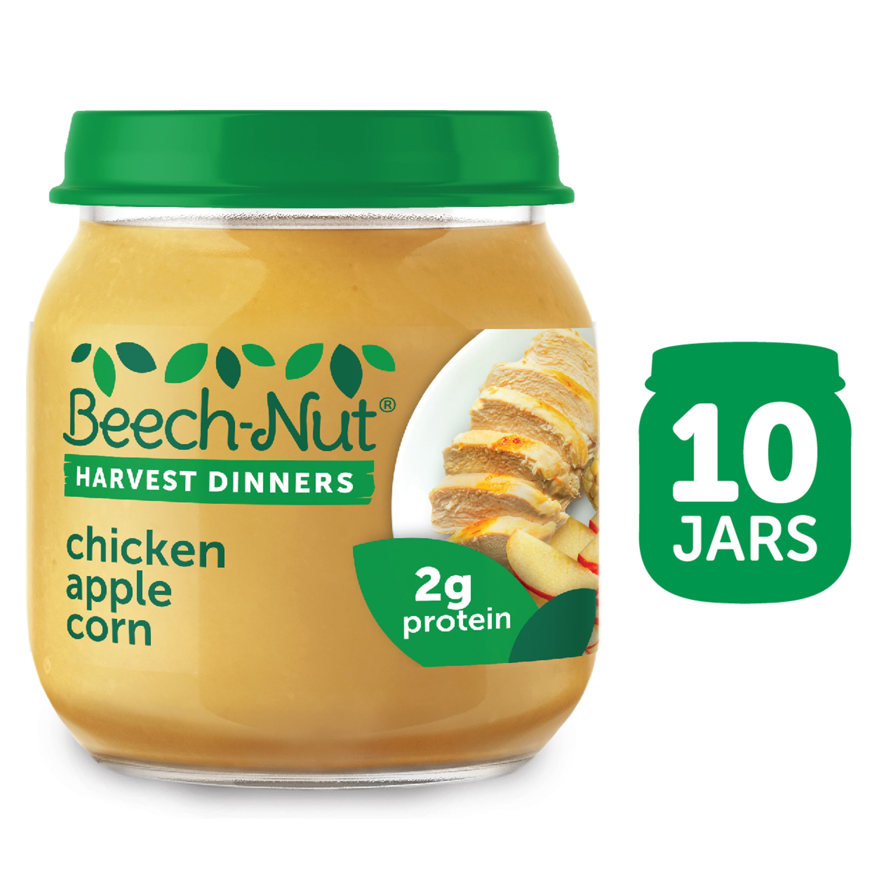 (10 Pack) Beech-Nut Harvest Dinners Stage 2, Chicken Apple & Corn Baby Food, 4 oz Jar