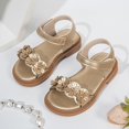 thumbnail image 2 of FINALGANG Little Girls Adjustable Ankle Strap Floral Applique Closed Toe Sandals Shiny Upper Flat Sole Summer Party Kids Princess Sandals Soft Shoes 5-5.5 Years, 2 of 6