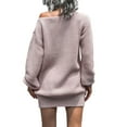 thumbnail image 4 of ZAXARRA Femmes Off Épaule Pull Robe Manches Longues Couleur Unie Robe en Tricot en Vrac Automne Mini Robe, 4 of 8