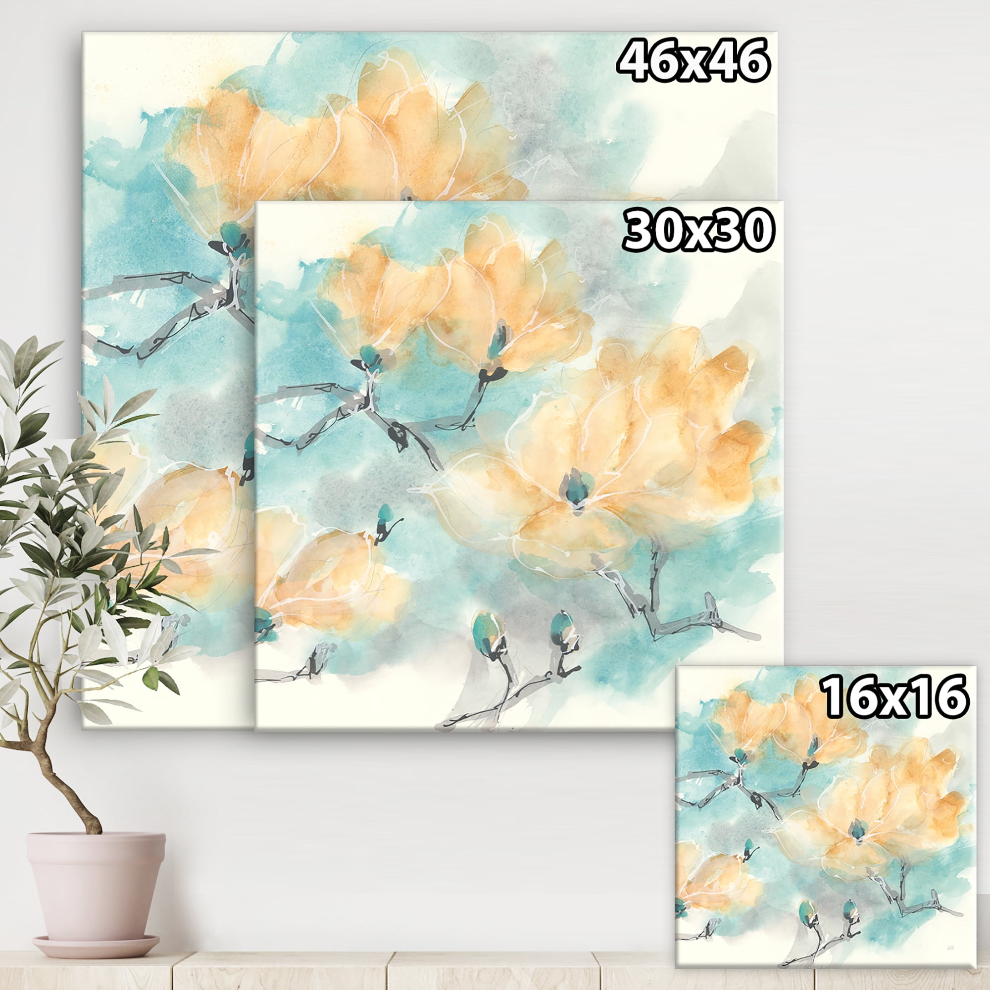 Designart 'Teal Buds I' Cabin & Lodge Premium Canvas Wall Art