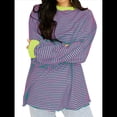 thumbnail image 1 of Camiseta de Larga Extragrande para Mujer, Túnica A Rayas con Bloques de Color, Sudadera Holgada de Otoño con Cuello Redondo Rosa Roja M, 1 of 10
