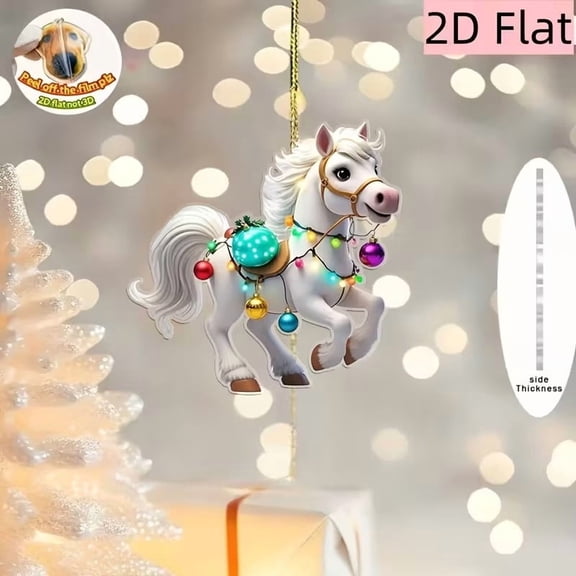 Christmas Horse Ornaments for Christmas Tree Hanging Decorations Horse Christmas Ornaments Vintage Animal Farmhouse Xmas Decor 2D Acrylic Flat Pendant for Xmas Tree Home Decor