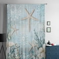 thumbnail image 5 of Teal Ocean Coastal Semi Sheer Curtains Drapes for Living Room,Bedroom,French Doors Window 96 Inches Long,Summer Beach Nautical Coral Starfish Rod Pocket Chiffon Curtain Drapery Voile Draperies Panel, 5 of 6